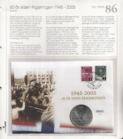 Myntbrev nr 86. 60 år siden frigjøringen 1945-2005