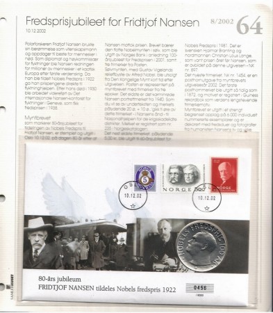 Myntbrev nr 64. 80 år siden Nansen fikk Nobels Fredspris.
