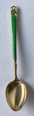 Mokkaskje 925 sølv med grønn og hvit emalje 9,5 cm