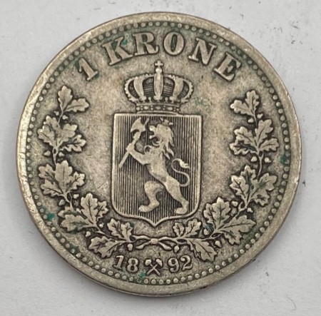 1 kr 1892 kv. sv.1 kantsår.