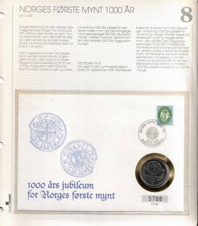 Myntbrev nr 8. Norges første mynt 1000 år.