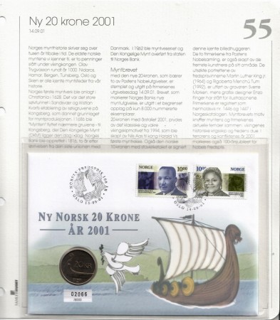 Myntbrev nr 55. Ny 20 krone 2001.