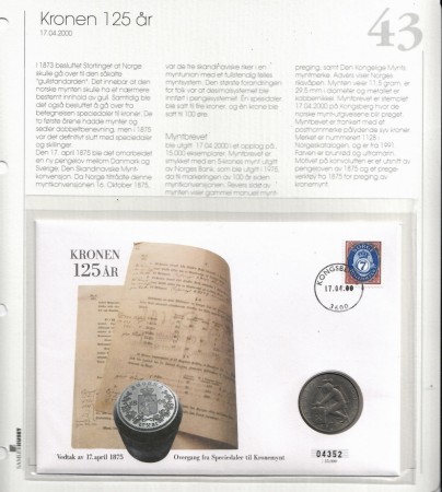 Myntbrev nr 43. Kronen 125 år.